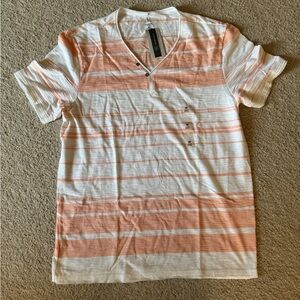 INC International Concepts Orange and White Striped Short Sleeve Tee